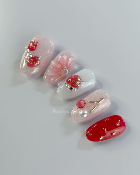 Jelly strawberry press on nails 🍓 Jelly Strawberry, Nails Sets, Cherry Nails, Nails Press, Korean Nails, Gel Tips, How To Measure Yourself, Text Box, Chic Nails