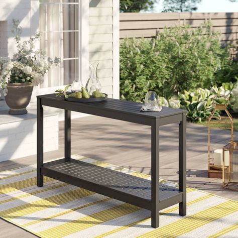 Highland Dunes Buecker Wooden Buffet & Console Table & Reviews | Wayfair Outdoor Table Wood, Wooden Buffet, Outdoor Buffet, Outdoor Console Table, Buffet Console, Wood Buffet, Narrow Console Table, Outdoor Bar Table, Back Yard Ideas