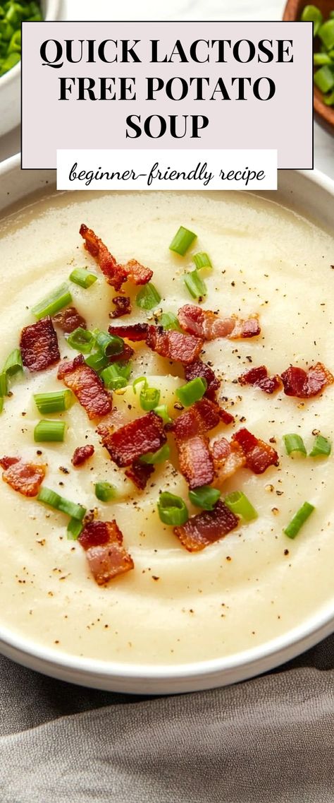 Image for Quick Lactose Free Potato Soup Dairy Free Cream Of Potato Soup, Potato Soup With Almond Milk, Crockpot Soup Recipes Gluten Dairy Free, Lactose Free Potato Soup, Dairy Free Baked Potato Soup, Lactose Free Soup Recipes, Dairy Free Soups, Potato Soup Dairy Free, Dairy Free Soup Recipes