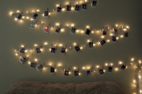 finally found a way to hang my pictures! polaroids clothes pinned to lights instead of a headboard #polaroid #decoration #diy Instead Of A Headboard, Different Photos, Decoration Diy, Community Board, Clothes Pins, Room Inspo, Favorite Things, Diy And Crafts, My Pictures