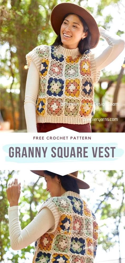 Crochet Granny Square Vest Granny Squares Vest Pattern, Free Granny Square Vest Pattern, Granny Square Vest Crochet Pattern Free, Crochet Vest Granny Square Pattern, Granny Square Crochet Vest Pattern, Crochet Sweater Vest Granny Square, Granny Square Tops Free Patterns, Granny Square Waistcoat Pattern, Crochet Square Vest