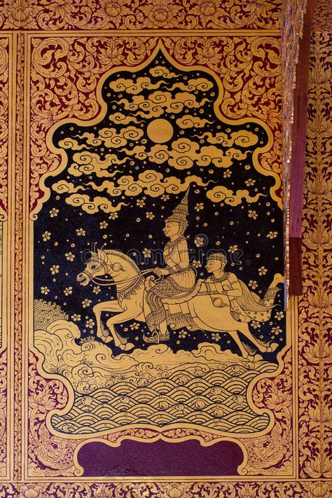 Pattern On Wall, Thai Wall Art, Thai Painting, Thailand Buddha, Temple Wall Art, Thai Temple, Buddha Temple, Thailand Art, Thai Pattern