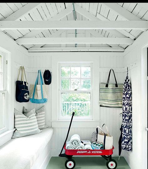 Hamptons Cottage, Shed Interior, Casa Vintage, Red Wagon, Style Cottage, Hamptons House, Beach Cottage Style, Coastal Cottage, Tiny House Design