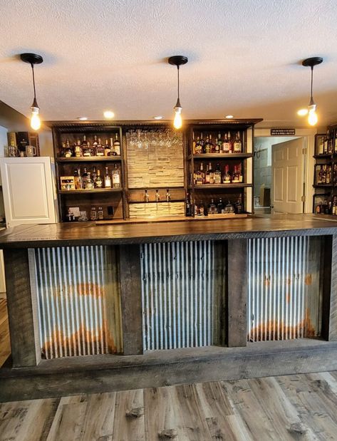 Custom Bar Photos – TheBarMaker Commercial Bar Design Ideas, Barn Bar Ideas, Bar Counter Design Home, Shiplap Bar, Pub Shed Ideas, Bar Wall Design, Pallet Wood Bar, Rustic Outdoor Bar, Garage Bar Ideas