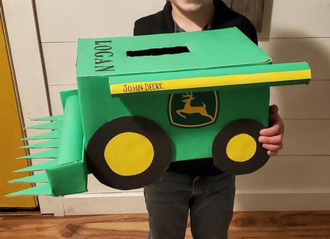 Diy Valentine’s Day Boxes For Boys, Race Car Valentine Box Ideas, John Deere Valentine Box Ideas, Combine Valentine Box Ideas, Tractor Valentines Boxes, Excavator Valentines Boxes, Construction Valentine Box Ideas, Dino Valentine Boxes For Boys, Farm Valentines Box Ideas