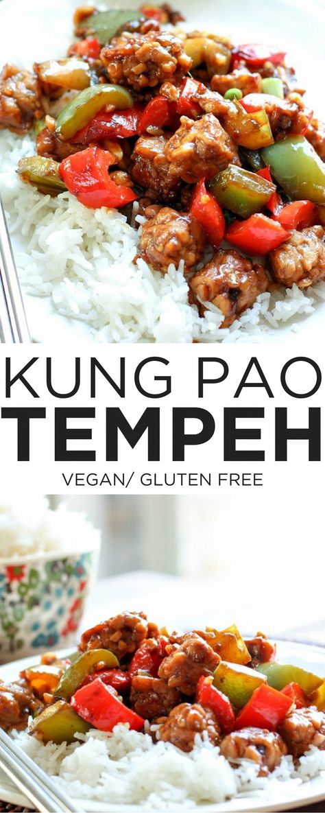 Love the flavor of Chinese take out, but want a healthier vegan version? This recipe is for you! Tempeh soaks up all the spicy, savory Kung Pao sauce and makes a super satisfying & DELICIOUS dinner that's quick and easy, too! // tempeh recipes // vegan dinner ideas // vegan chinese food // healthy kung pao recipe // Tempeh Recipes Vegan, Recipes Chinese Food, Kung Pao Sauce, Dinner Chinese, Vegan Chinese Food, Tempeh Recipe, Vegan Chinese, Chinese Chicken Recipes, Tempeh Recipes