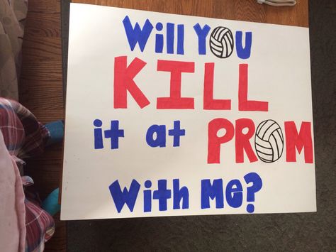 #promposal #volleyball Creative Prom Proposal Ideas, Prom Invites, Prom Posters, Homecoming Signs, Cute Homecoming Proposals, Proposal Candles, Cute Prom Proposals, Volleyball Posters, Homecoming Posters