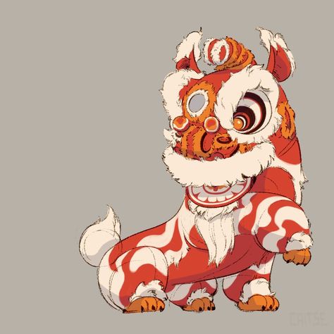 Lion Character, Animal Concept, Chinese Lion Dance, Chinese Illustration, Lion Illustration, Lion Drawing, Dancing Drawings, Fu Dog, Cultural Art