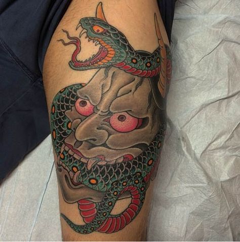 Chris Garver Tattoos, Geisha Tattoos, Mirror Tattoos, Chris Garver, Hannya Mask, Dragon Sleeve Tattoos, Japanese Dragon Tattoos, City Tattoo, Tattoo Prices