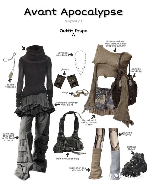 Avant Apocalypse, Apocalypse Outfit, Apocalypse Fashion, Buffalo Shoes, Grunge Fits, Dystopian Fashion, Layered Mini Skirt, Best Winter Outfits, Wardrobe Outfits