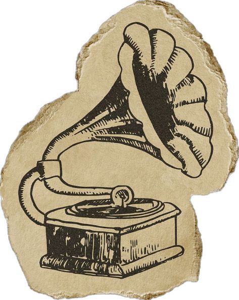 Gramophone Drawing, Vintage Paper Designs, Storybook Theme, Ephemera Collage, Ripped Paper, Online Scrapbook, Vintage Record Player, Scrapbook Printing, Scrapbook Book