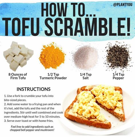 Tofu Scramble, Vegan Meal Plans, Tofu Recipes, Vegan Cooking, Vegan Foods, Vegan Recipes Healthy, Vegan Breakfast, Scrambled Eggs, Vegan Life