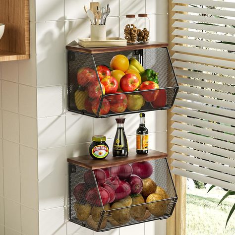 Onion And Potato Storage, Hanging Fruit Basket, Wall Basket Storage, Counter Organizer, Stackable Baskets, Onion Storage, Produce Baskets, Potato Storage, Kitchen Countertop Organization