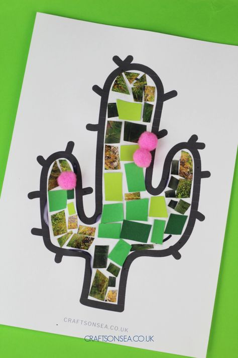 Mosaic Cactus Craft Cactus Template Free Printable, Mosaic Cactus, Cactus Template, Wild West Activities, Rodeo Crafts, Wild West Crafts, Desert Crafts, Cactus Crafts, Mexico Crafts