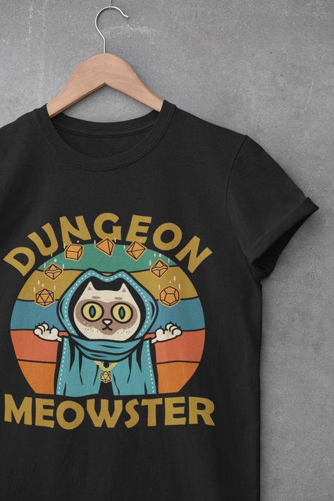 Nerdy Tshirt, Dungeon Meowster, Gamer Cat, Cat Roll, Dungeons And Dragons Gifts, Dungeon Master Gifts, Nerdy Shirts, D20 Dice, Funny Phrases