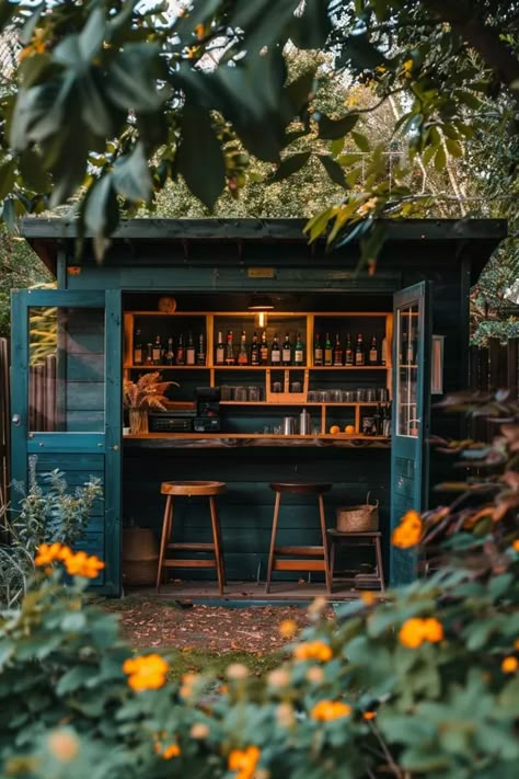 Discover unique small shed bar ideas to transform your backyard into a cozy and charming retreat perfect for relaxing evenings with friends. Cool Outdoor Bar Ideas, Outside Patio Bar Ideas, Tiny Pub Ideas, Backyard Coffee Shop Ideas, Small Bars Ideas, Bar Garden Ideas, Backyard Cabin Ideas, Outdoor Coffee Bar Ideas, Outside Cafe Ideas