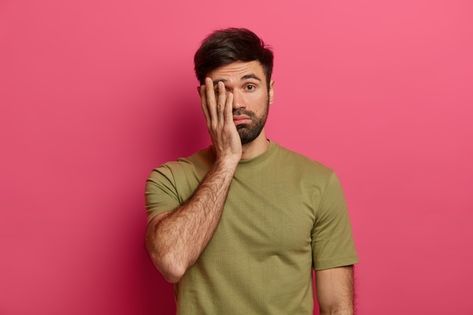 Tired bearded caucasian man covers face ... | Free Photo #Freepik #freephoto #people #hand #man #face Tired Reaction, Face Reaction, Draw Anatomy, Tired Man, Sketch Poses, Man Face, Student Girl, Brunette Woman, Male Poses