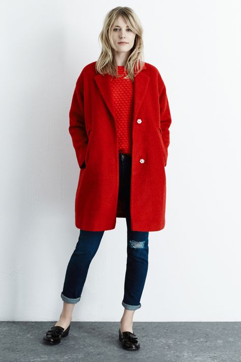 Jackets & Coats | Red BOUCLE COAT | Warehouse Minimal Chic Style, Red Clothes, Red Outfits, Curated Closet, Boucle Coat, Colour Combos, Red Jeans, Red Coat, Wool Blend Coat