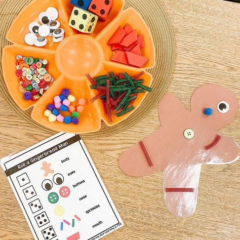 Steph | ELinFDK on Instagram: "Looking for a FREE and low prep math activity to put out during the last week before the holidays? Well look no further. Roll and Gingerbread Man is a quick and easy activity that can be used on its own or incorporated into a cookie/gingerbread house dramatic play centre. My students loved making silly gingerbread creations. Head to the link in my bio or my TPT store to grab this freebie. Teacherspayteachers.com/Products/Roll-a-Gingerbread-Man-8891053. #ging Gingerbread Man Shape Activity, Montessori Gingerbread Activities, Dramatic Play Gingerbread House, Gingerbread House Dramatic Play, Gingerbread Dramatic Play, House Dramatic Play, Gingerbread Kindergarten Activities, Cookie Gingerbread House, Gingerbread Man Kindergarten