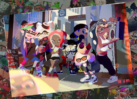 First Anniversary Pictures, Official Splatoon Art, Splatoon Official Art, Splatoon Squid, Octo Expansion, Side Order, Squid Sisters, Splatoon 2 Art, Anniversary Art