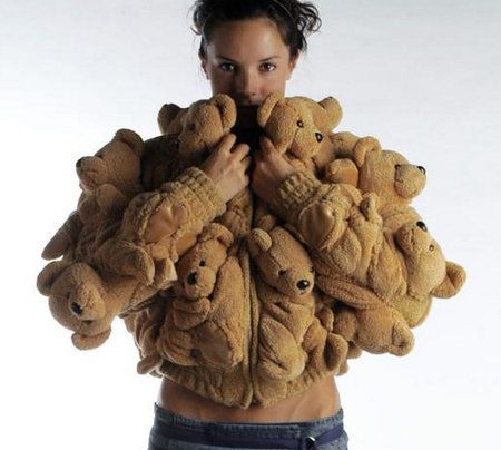 teddybear coat.... um... I don't get it Bear Fur Coat, Creepy Stuffed Animals, Teddy Bear Sweater, Teddy Bear Jacket, Teddy Bear Coat, Crazy Outfits, Teddy Jacket, Weird Pictures, Cream Style