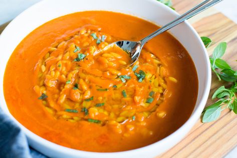 Tomato And Orzo Soup, Creamy Tomato Orzo Soup, Tomato Orzo Soup Recipe, Soup Orzo, Tomato Orzo Soup, Soup With Orzo, Gluten Free Orzo, Tomato Orzo, Cream Of Tomato