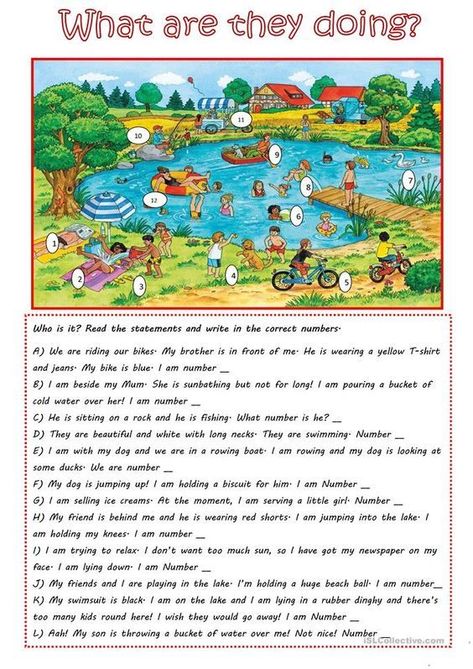 Picture Comprehension, Present Continuous Tense, Present Continuous, English Exercises, Speaking Activities, English Worksheets For Kids, Kids English, English Language Teaching, English Lessons For Kids