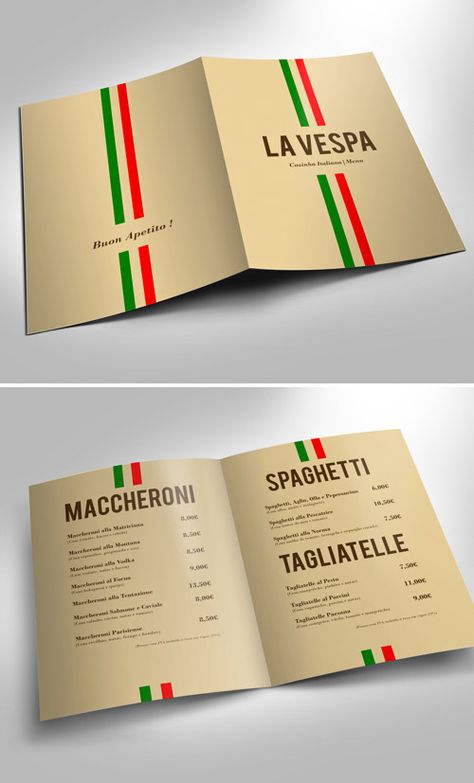 Italian restaurant brochure Menu Design Italian Restaurant, Italian Menu Template, Italian Menu Design Ideas, Italian Restaurant Menu Design, Italian Menu Design, Italian Graphic Design, Catering Menu Design, Italian Restaurant Logos, Menu Brochure