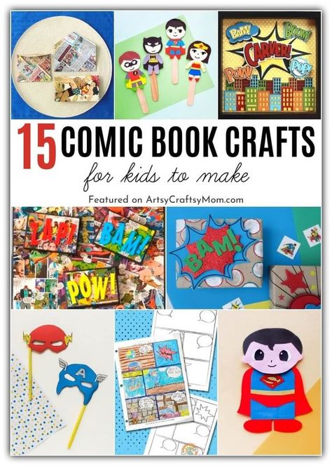 Art Book Activities, Comic Book Crafts For Preschool, Comic Club Ideas, Comic Book Crafts For Kids, Super Hero Art Projects, Super Hero School Ideas, Comic Book Crafts Diy, Super Hero Art Projects For Kids, Comic Book Activities