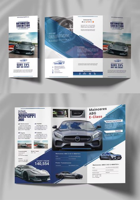 Automotive Exhibition Trifold Brochure Template INDD Car Brochure Design Layout, Car Brochure Design, Edits Background, Charity Poster, Brochure Trifold, Business Brochure Design, Brochure Ideas, Brochure Design Layout, Modern Brochures