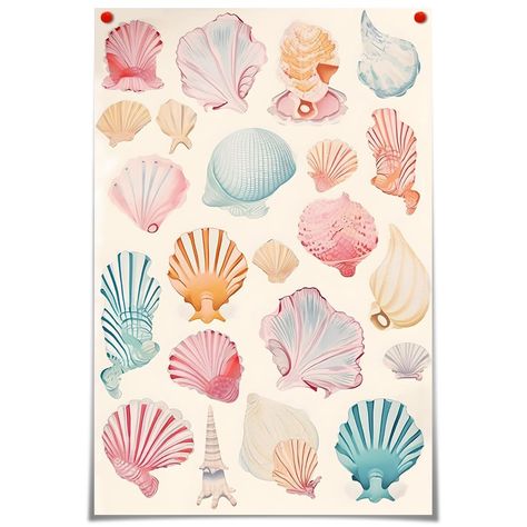 PRICES MAY VARY. 【Seashell art decor Size】This Posters is 12x16 in (30x40cm) Unframed,Modern Minimalist Home Decor Canvas Wall Art Is Perfect for Your Home Fashion Prints Wall. 【Colorful Fashion Canvas Quality 】High definition picture printed on high-quality canvas, waterproof, uv resistant and fade resistant indoor, high-quality thick canvas, friendly environment inkjet, the best choice for gallery decoration！ 【Colorful Poster Gift】High-grade canvas home art painting is a good choice as a guita Maximalist Coastal, Beachy Room Aesthetic, Apartment Updates, Gallery Decoration, Canvas Painting Images, Bureau D'art, Wall Art Dorm Room, Boho Apartment Decor, Beachy Room Decor