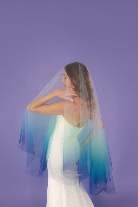 Turquoise Wedding Veil, Canvas Bridal, Ombre Wedding Dress, Crinoline Skirt, Drop Veil, Ombre Wedding, Casablanca Bridal, Blue Orchids, Free Dresses