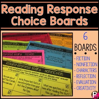 Reading Response Choice Boards Reading Response Choice Board, 6th Grade Activities, Fiction Characters, Book Reports, Choice Board, Small Group Reading, Character Change, Choice Boards, 5th Grade Reading