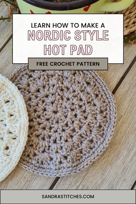 Embrace the simplicity and elegance of Scandinavian style with the Freyja crochet hot pad. This round, easy-to-make pattern is perfect for beginners and seasoned crocheters alike. With its clean lines and minimalist design, it brings a touch of Nordic charm to your kitchen decor. The Freyja hot pad provides both functionality and style, making it an essential accessory for protecting your surfaces. Download the free pattern and start crocheting your own Scandinavian masterpiece today! Free Crochet Trivet Patterns, Crochet Round Hot Pads Free Pattern, Fun And Easy Crochet Stitches Tutorial, Hotpad Crochet Pattern Free, Crochet Pot Holder Free Pattern, Crochet Trivet Free Pattern Easy, Crochet Hot Pad Pattern, Crochet Round Potholders Free Patterns, Crochet Round Pot Holders Free Pattern Easy