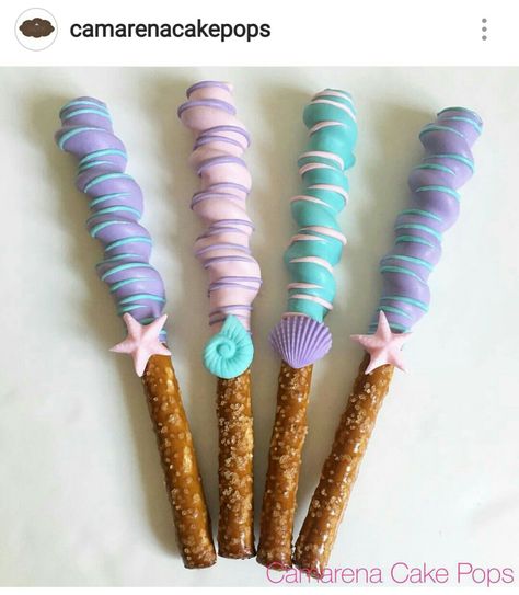 Mermaid Birthday Themes, Mermaid Theme Cake Pops, Mermaid Themed Treats, Mermaid Chocolate Covered Pretzels, Sea Themed Desserts, Mermaid Theme Desserts, Mermaid Themed Desserts, Mermaid Party Desserts, Mermaid Deserts