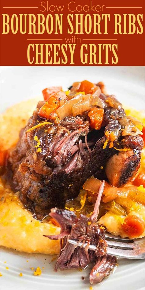 Braised Short Ribs And Grits, Bourbon Short Ribs Recipe, Bourbon Braised Short Ribs, Cajun Short Ribs, Dinner With Grits, Steak And Grits, Meals With Grits Dinners, Meals With Grits, Short Ribs And Grits