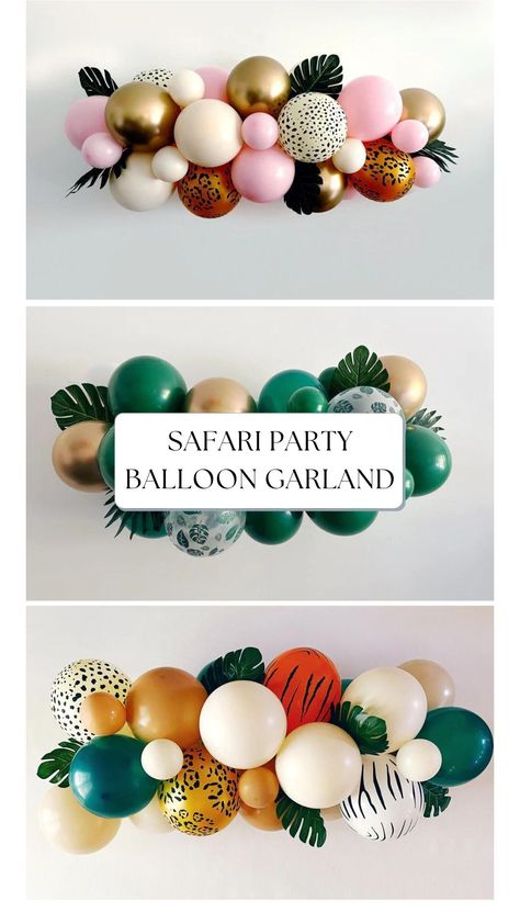 Balloon Garland Safari, Safari Balloon Garland Backdrop, Safari Theme Balloon Garland, Safari Balloon Arch, Safari Balloon Garland, Safari Garland, Safari Balloons, Safari Party Decor, Safari Theme Birthday Party