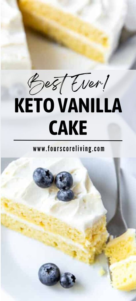 Keto Vanilla cake is tender, sweet, sugar free, and indulgent. Topped with keto vanilla frosting, it is an out of this world low carb dessert, and an easy keto birthday cake option. And go check out our Keto Dessert Recipes board for more delicious keto recipes. Keto Vanilla Cake, Sugar Free Vanilla Cake, Keto Birthday, The Best Birthday Cake, Keto Birthday Cake, Keto Whipped Cream, Best Birthday Cake, Keto Chocolate Cake, Low Carb Dessert