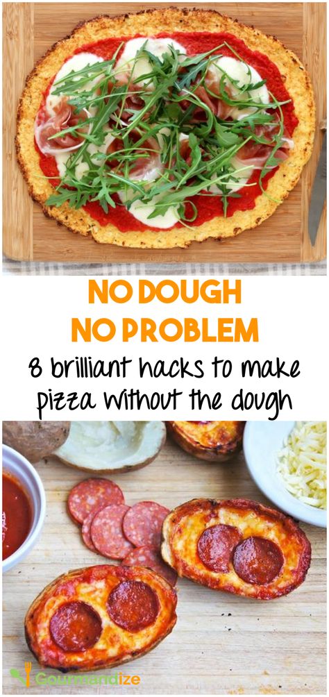 Got plenty of pizza toppings but no dough? Relax as we show you 8 ways to make crazy original pizzas with no dough necessary. Pizza Dough Alternative, Different Ways To Make Pizza, Doughless Pizza, No Dough Pizza, Pizza Alternatives, Teriyaki Chicken Casserole, Refrigerated Pizza Dough, Individual Pizzas, Creamy Pesto Sauce