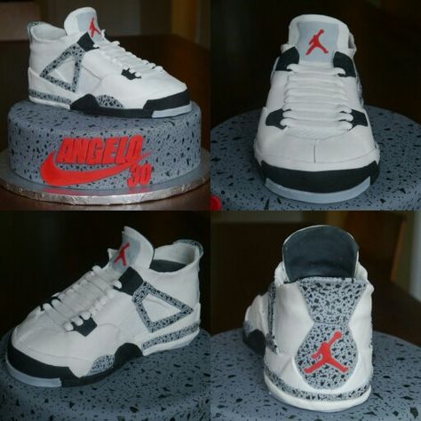 Cement 4 Air Jordan Cake. Jordan 4 Cake Ideas, Air Jordan Cake, Christmas Present Drawing, Jordan Cake, Present Drawing, 4 Cake, 13 Birthday Cake, Chris B, Nike Retro