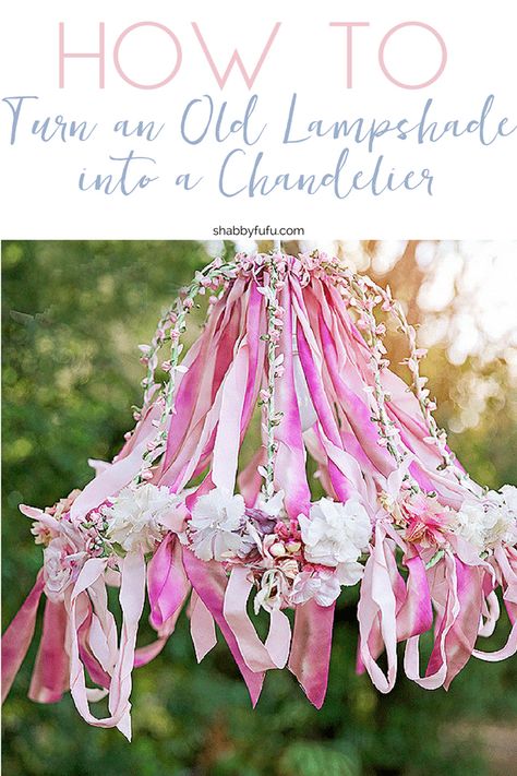 How To Recycle An Old Lampshade Into A Chandelier DIY  #summer #parties #entertaining #tablescapes #ribbon #lamp #lighting #outdoors #patio #porch #creativediy Country Lamp, Ribbon Chandelier, Rustic Paint, Rustic Chicken, Office Rustic, Rustic Fashion, Rustic Food, Rustic Decorations, Shade Ideas