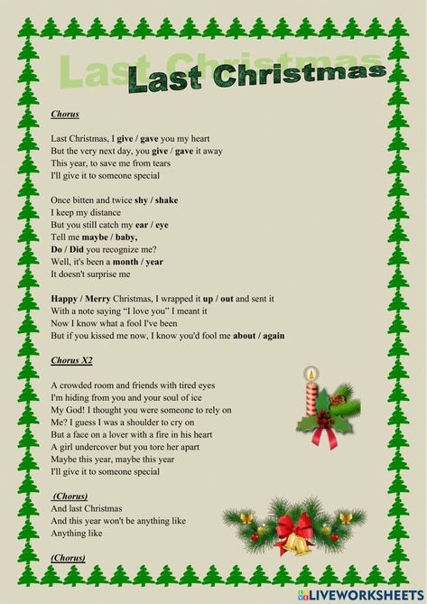 Last Christmas Song Lyrics, Taylor Swift Last Christmas, Lyrics Worksheet, Last Christmas Song, Last Christmas Lyrics, Christmas Newspaper, Us Quotes, Weather Song, Christmas Songs Lyrics