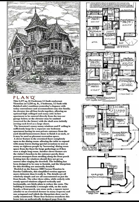 One of my favorites! Modeled vaguely on the famous Carson mansion The Carson Mansion, Gothic Mansion Layout, Huge Victorian Mansion, Old Victorian Mansion Floor Plans, Dark Academia House Plans, Old Mansion Layout, Old Mansion Floor Plans, Vintage House Plans Victorian, Old Money Mansion Floor Plan