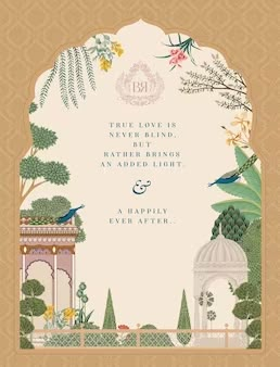 Mughal Wedding Card, Wedding Card Aesthetic, Card Design Aesthetic, Wedding Box Design, Mughal Wedding, Traditional Indian Wedding Invitations, Cocktail Book Design, Design Invitation Card, Watercolor Backdrop