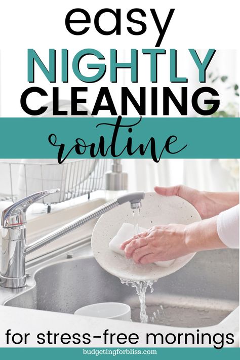 Do you find yourself waking up to sink full of dishes and a messy house?A nightly cleaning routine can help. By taking a few minutes to tidy up your house each night helps you to be prepared for the next day. Plus there's no better feeling than waking up to a clean home. #cleaningtips Nightly Cleaning Routine, Morning Cleaning Routine Before Work, 10 Minute Cleaning Tasks, Routine Printable, Cleaning Printable, Messy House, Baby Cleaning Products, Speed Cleaning, Weekly Cleaning