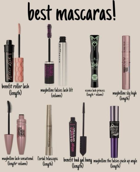 Mascara Must Haves, Best Affordable Mascara, Good Mascara Combos, Good Mascara Brands, Good Makeup Products For Teens, Best Mascara For Length And Volume, Best Mascara Drugstore, Mascara For Straight Lashes, Light Mascara