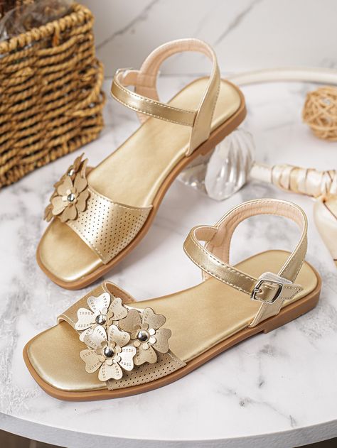 Gold  Collar   Plain Strap Sandals Embellished   Kids Shoes Crochet Phone Cases, Kids Footwear, Kids Flats, Kids Slippers, Gold Collar, Kids Sandals, Floral Applique, Men's Beauty, Ankle Strap Sandals