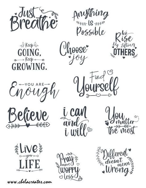 I Will Quotes, Numbers Tattoo, Calligraphy Quotes Doodles, Brush Lettering Quotes, Quotes Doodles, Free Printable Quotes, Stickers To Print, Printable Sticker Sheets, Scrapbook Quotes