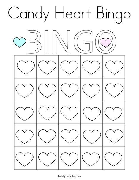 Candy Heart Bingo Coloring Page - Twisty Noodle Bingo Printable Free, Heart Bingo, Valentine Bingo, Bingo For Kids, Valentine Candy Hearts, Twisty Noodle, Bingo Template, Valentines Day Coloring Page, Preschool Colors