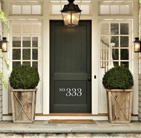 Farmhouse Front Door Vinyl Decal   #FrontDoor #Farmhouse #FarmhouseDecor #FrontDoorSign #FrontDoorDecal #FarmhouseDecor #FarmhouseHome #PersonalizedDecal #PersonalizedFrontDoor #VinylDecal #Target #MagnoliaHome #MagnoliaDesigns Front Door Planters, Rustic Front Door, Front Door Decal, Door Planter, Farmhouse Front Door, Black Front Doors, Building A Porch, Front Porch Design, Primitive Homes